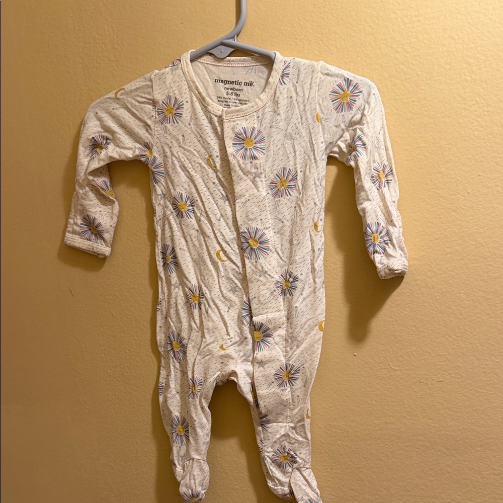 Magnetic Me Cream Footed One-Piece with Colorful Burst Print